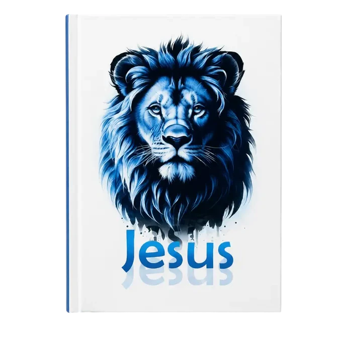 Bíblia Jesus azul com ilustração de leão