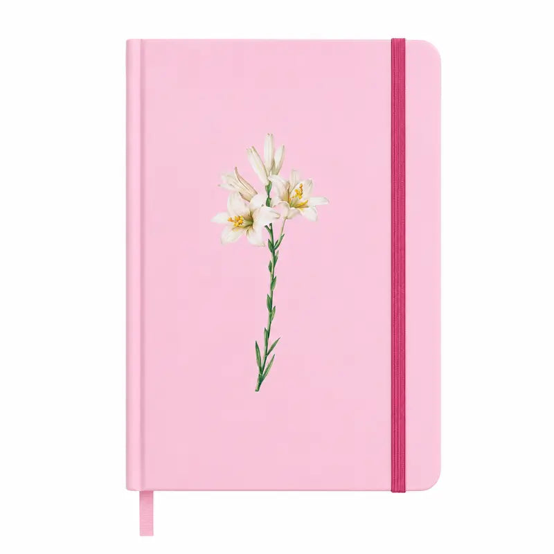 Caderno Cristão Moleskine Lírios Rosa - capa frontal em fundo branco