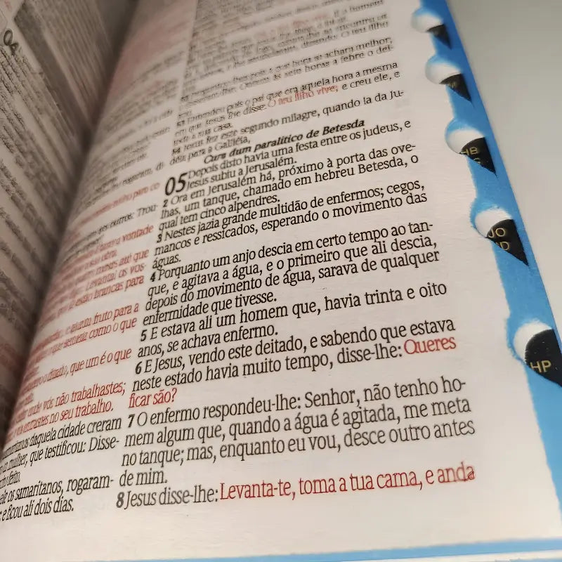 Bíblia ARC Jesus Azul aberta mostrando as páginas internas