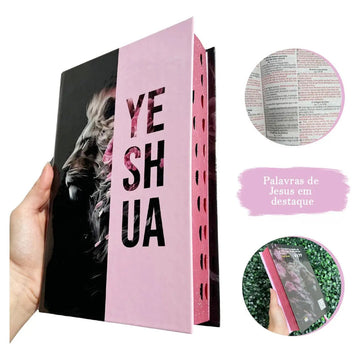 Bíblia ARC Leão Yeshua Rosa com Harpa - capa