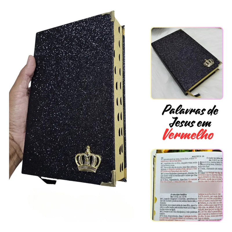 Bíblia feminina preta glitter - detalhe 2