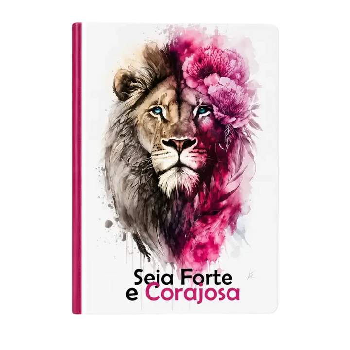 Bíblia Seja Forte e Corajosa com ilustração de leão e flores