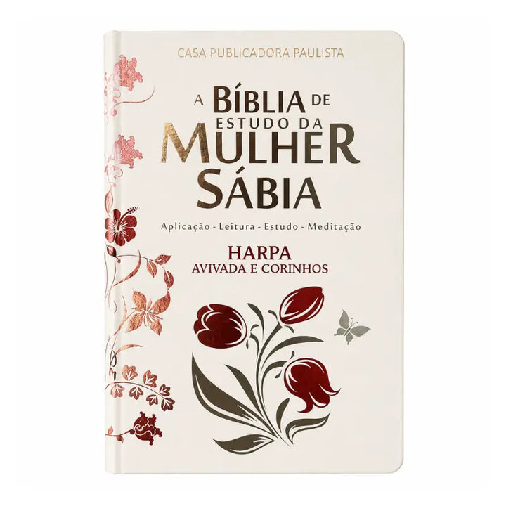 Bíblia Mulher Sábia arc Tulipa Branca com Harpa