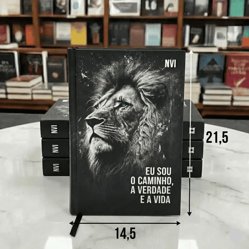 Características e medidas da Bíblia NVI Masculina Leão Preta