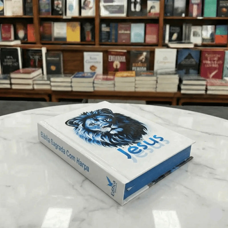 Bíblia Sagrada Jesus | Azul Capa Dura Com Harpa e Índice Jovem ARC Deitada