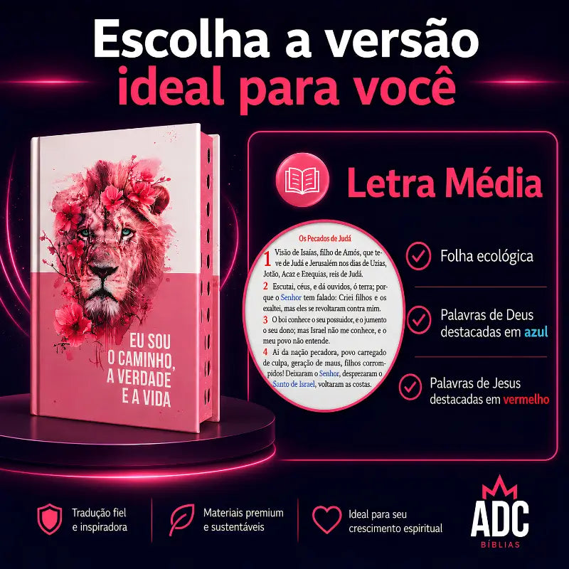 Bíblia ARC Feminina Rosa letra média com palavras em destaque