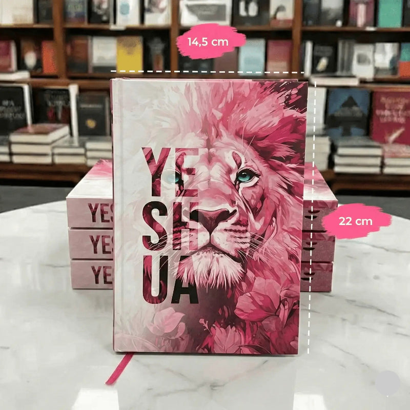 Bíblia Sagrada Feminina Leão Yeshua Rosa Capa Dura Com Harpa e Índice ARC Medidas