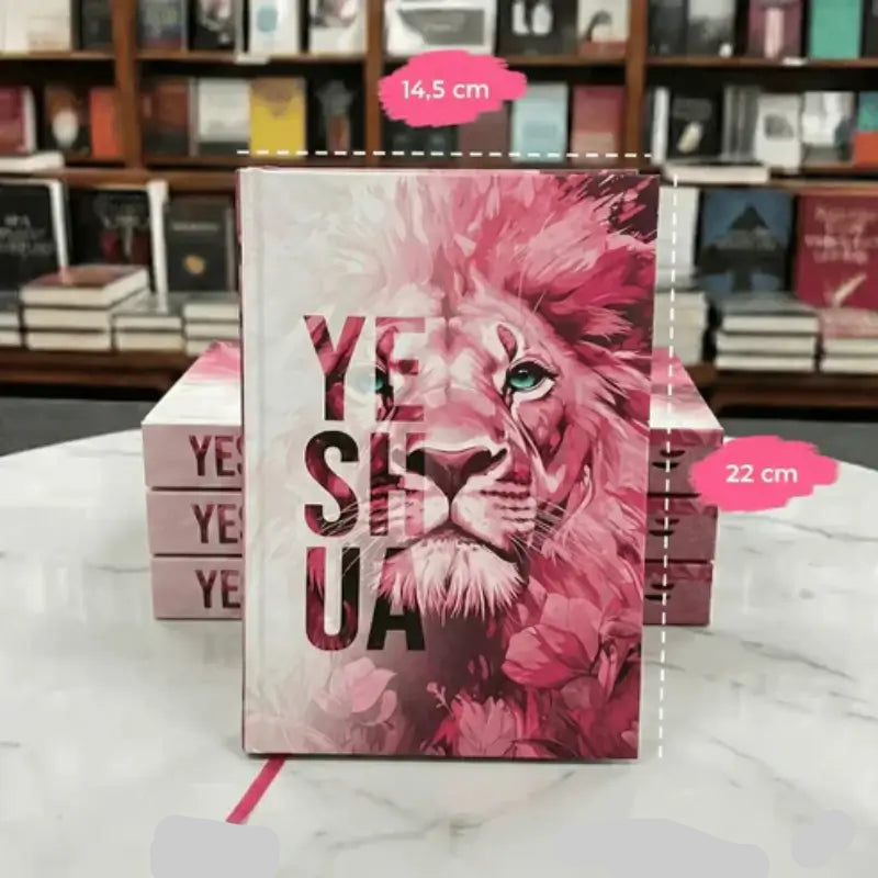 Bíblia Sagrada Feminina Letra Gigante Leão Yeshua Rosa Capa Dura Com Harpa e Índices Medidas