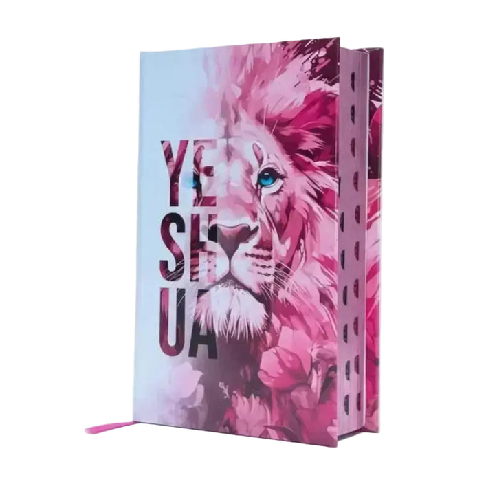 Bíblia Sagrada Feminina Letra Gigante Leão Yeshua Rosa Capa Dura Com Harpa e Índices
