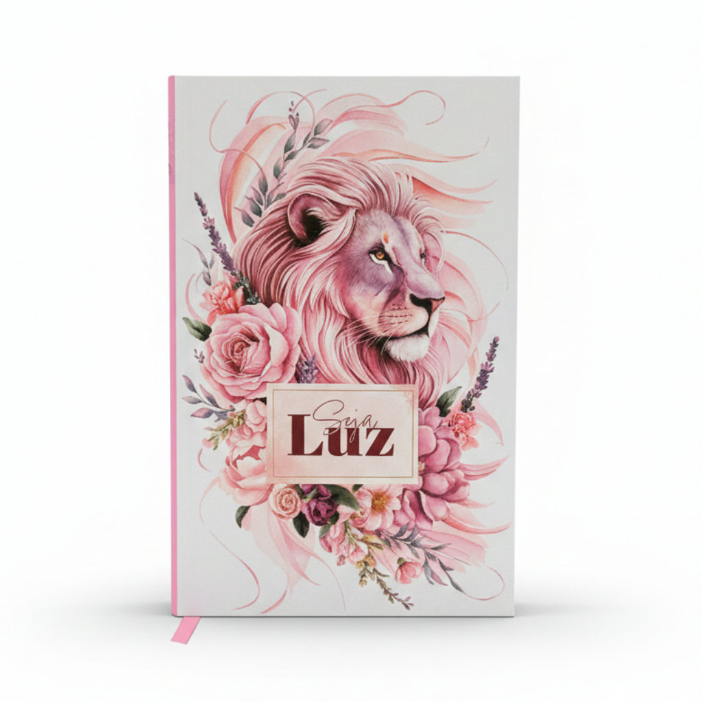 Bíblia Sagrada Feminina Seja Luz Leão Rosa | Capa Dura com Harpa e Índice Costas