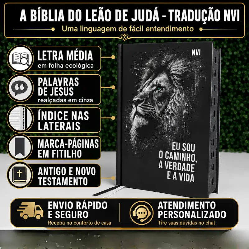 Bíblia NVI Masculina Leão Preta Letra Grande