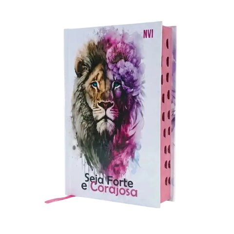 biblia nvi feminina rosa seja forte e corajosa capa dura com indice lateral