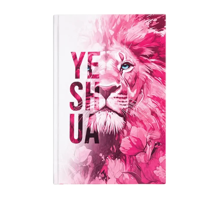 Bíblia Yeshua rosa com ilustração de leão