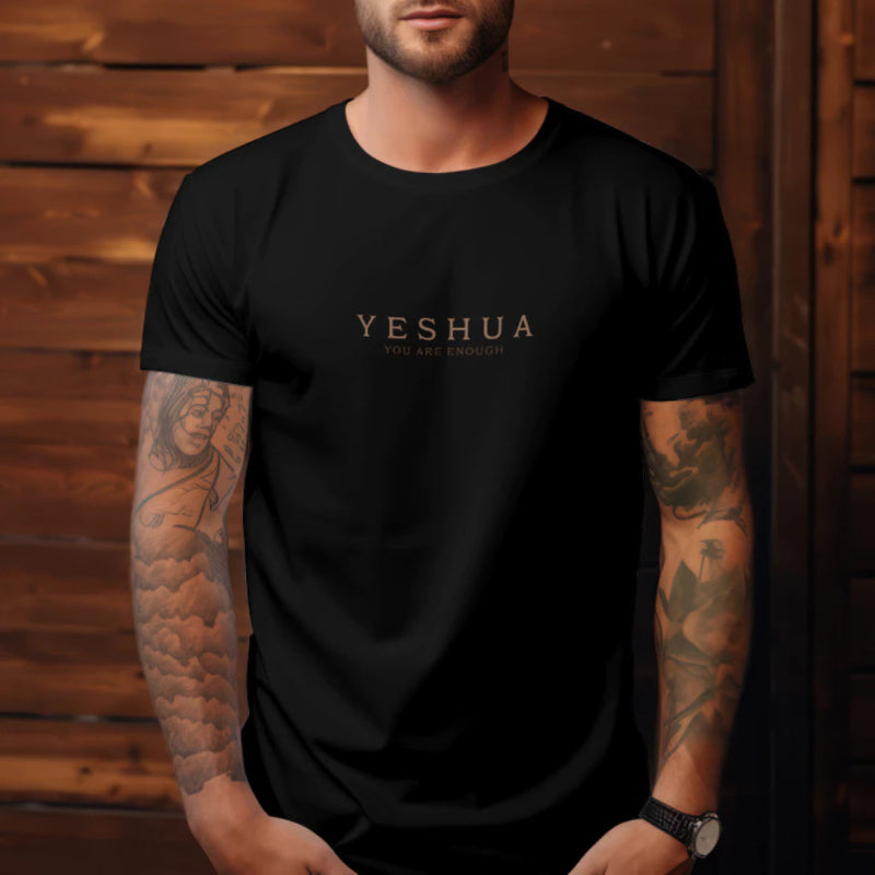 Camiseta Cristã Streetwear Masculina É tudo sobre ele Yeshua 100% algodão Preto Frente