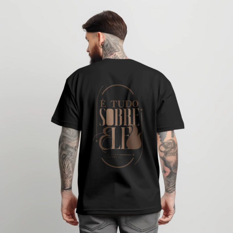 Camiseta Cristã Streetwear Masculina É tudo sobre ele Yeshua 100% algodão Preto