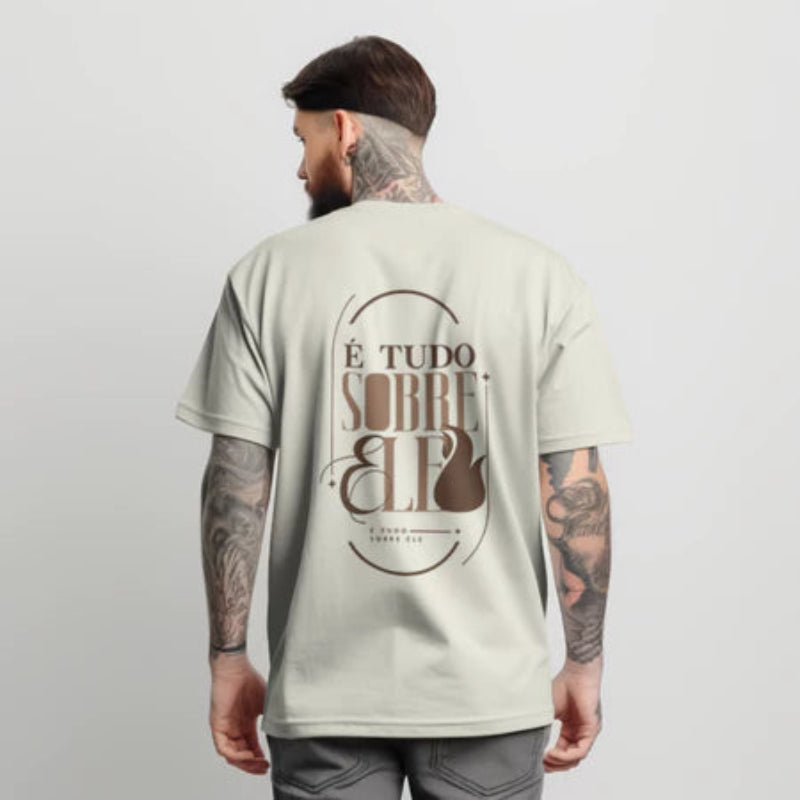 Camiseta Cristã Streetwear Masculina É tudo sobre ele Yeshua 100% algodão Off White